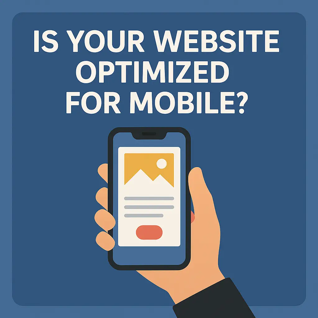 Question graphic asking if your website is mobile optimized, with smartphone icons and speed indicators