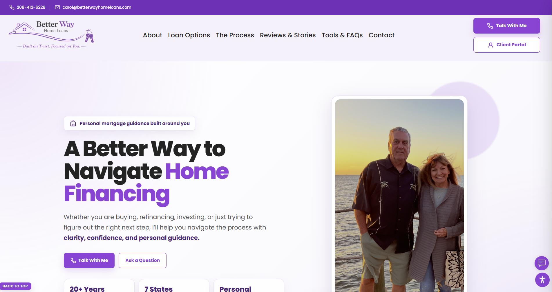 Better Way Home Loans custom mortgage website designed by Catalyst Web Co featuring Carol Junge, client portal, mortgage tools, and local SEO landing pages